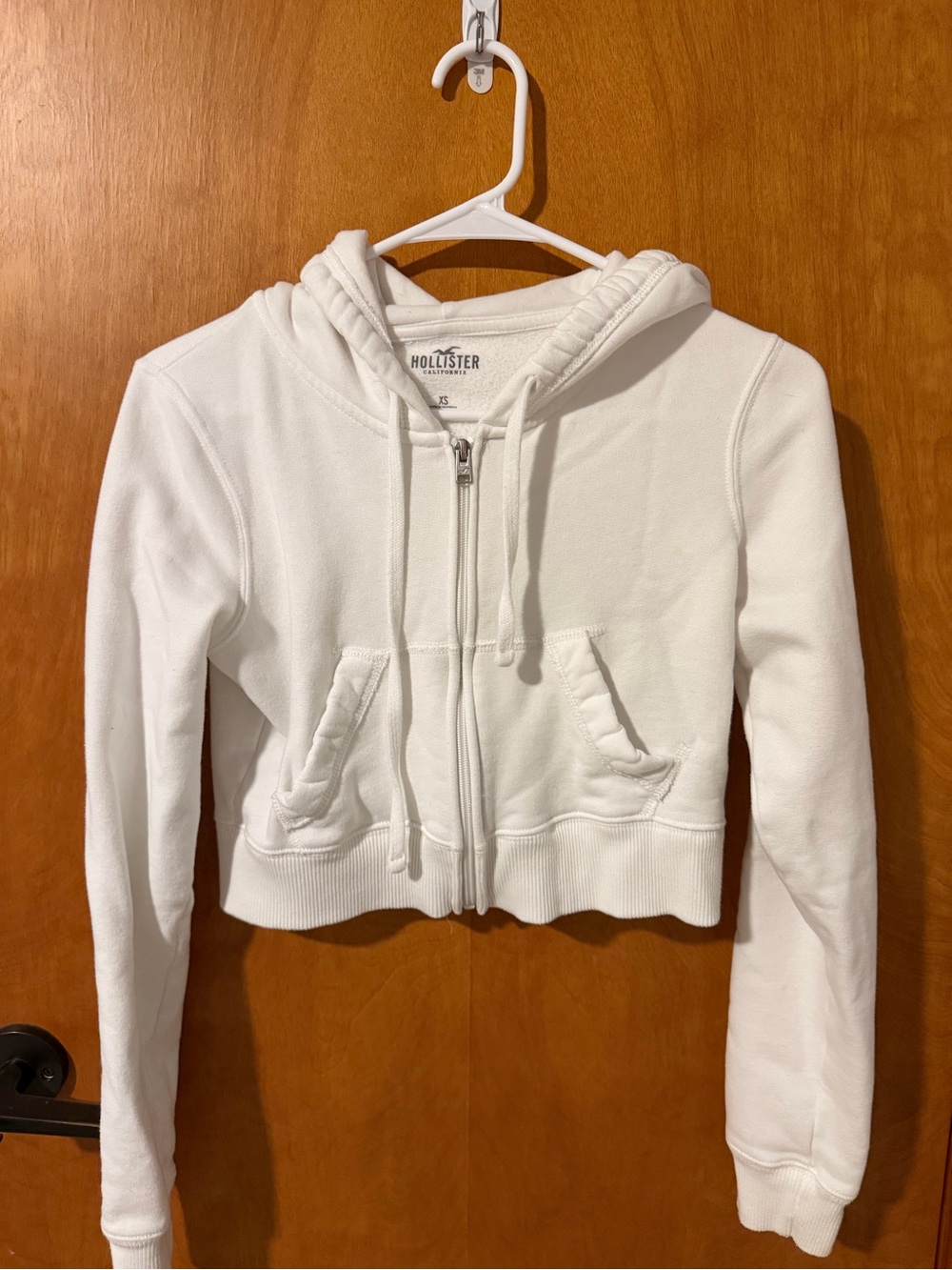 Hollister White Cropped Zip-Up Hoodie
